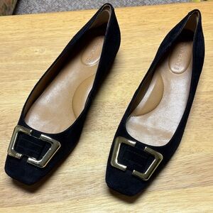 Talbots Black Flats with Gold Buckle